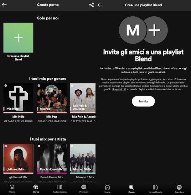 creazione playlist Blend da app Spotify