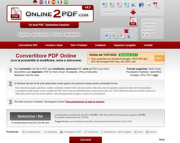 online2pdf schermata iniziale