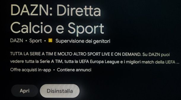 disinstallazione app DAZN