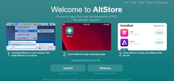 Home page sito AltStore