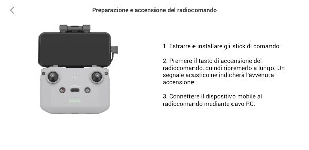 Schermata di collegamento di DJI Fly