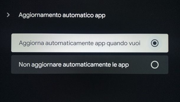 selezione aggiornamenti automatici Android TV