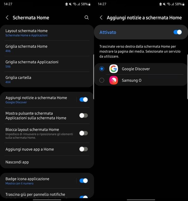 Riattivare Discover su schermata Home Android