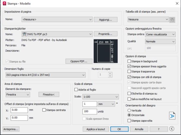 Pannello di Stampa Autocad