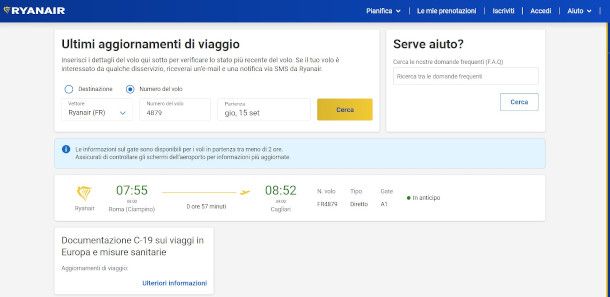 tracking voli sito Ryanair