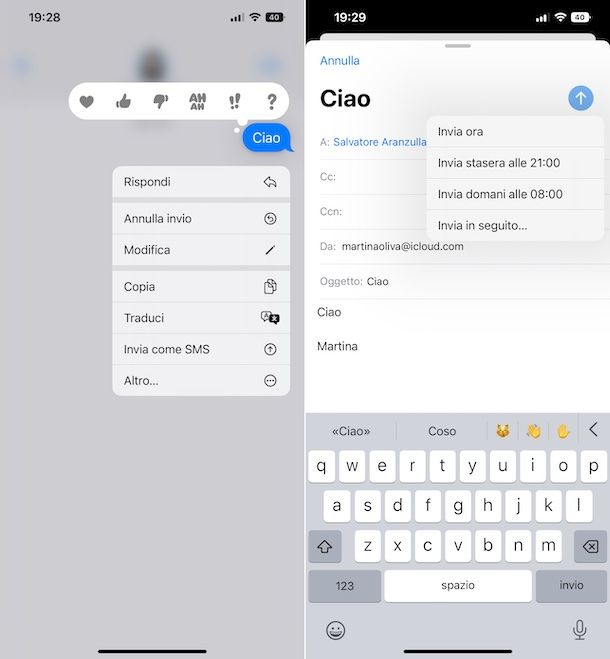 Messaggi e Mail iOS 16