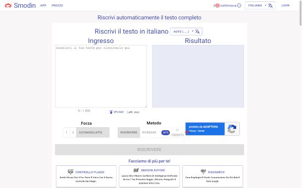 Smodin: schermata iniziale