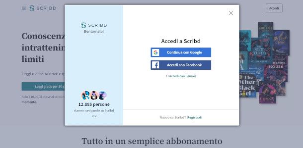 registrazione servizio Scribd