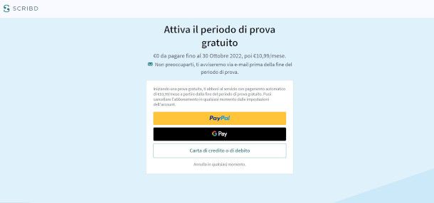 attivazione prova gratuita Scribd