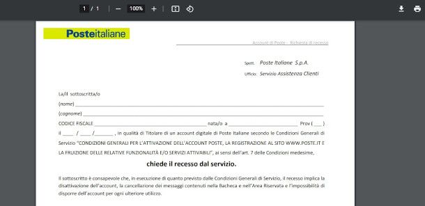 modulo recesso Poste Italiane