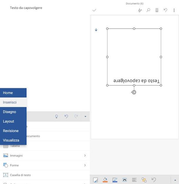 capovolgere testo app Word mobile