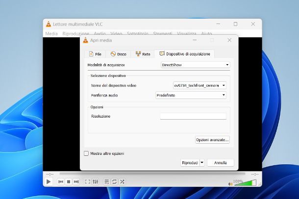 Acquisire video da videocamera con VLC