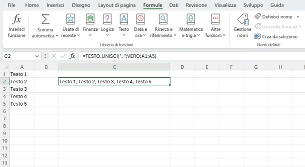 Come unire celle Excel con formula