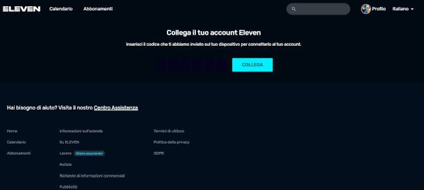 associazione app Eleven Sport su smart TV da PC