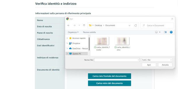 caricamento documento d'identità per account amazon venditore