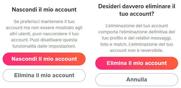 Eliminare il profilo su Tinder