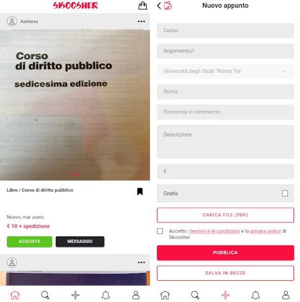 caricamento contenuti su app Skoosher