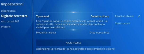 Sky Q impostazioni digitale terrestre