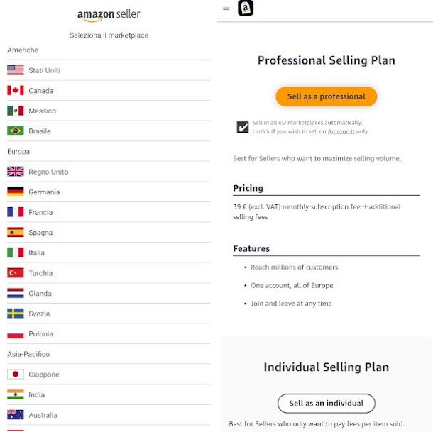 creazione account amazon seller da mobile