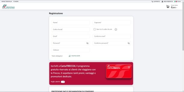 Registrazione Trenitalia