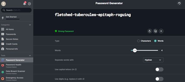 Generatore password di NordPass con parole