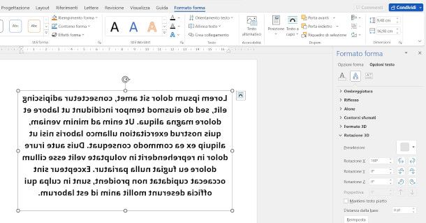 rotazione a specchio testo Word