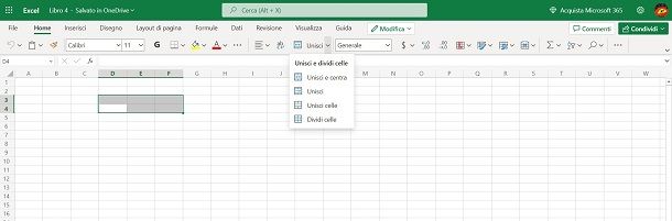 excel online unisci celle