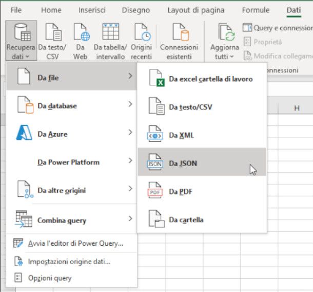 Importazione JSON su Excel