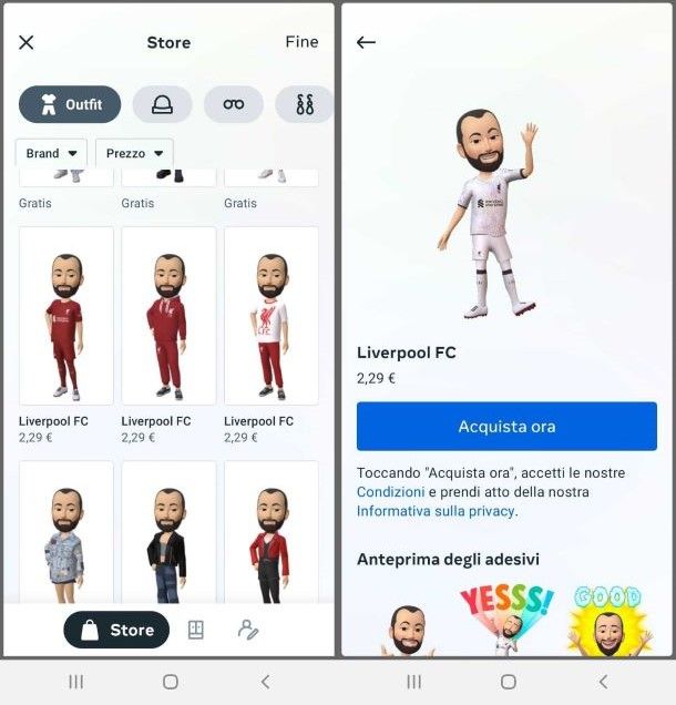 Acquistare vestiti per l'avatar Facebook dallo store
