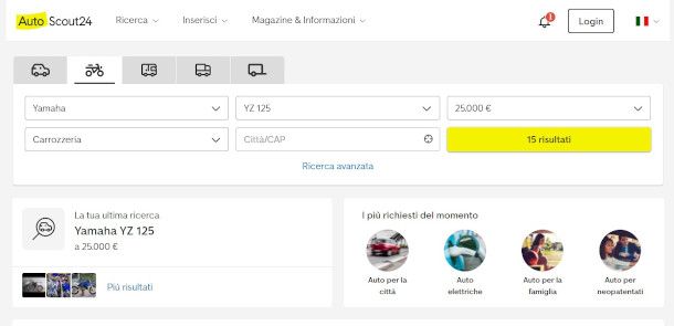 modulo di ricerca sito AutoScout24