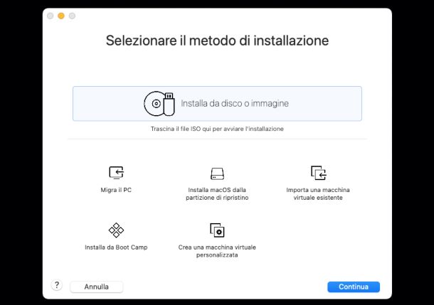 VMware Fusion Player schermata iniziale