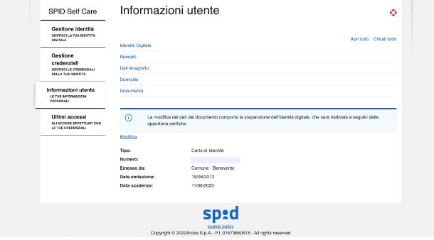 Aruba SPID Informazioni Utente