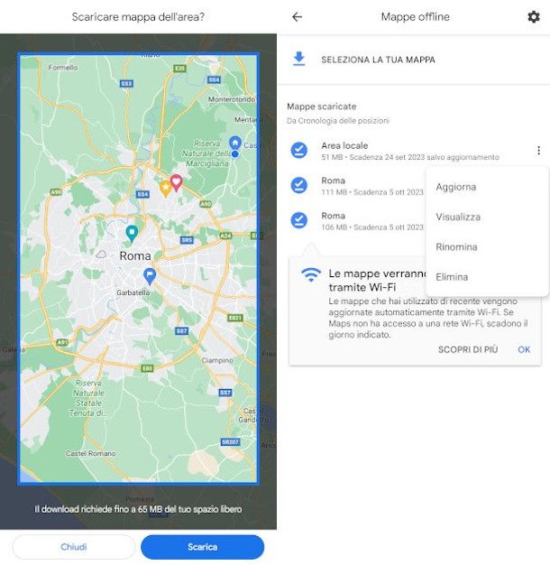 download mappa offline e preferenze di download app Google Maps
