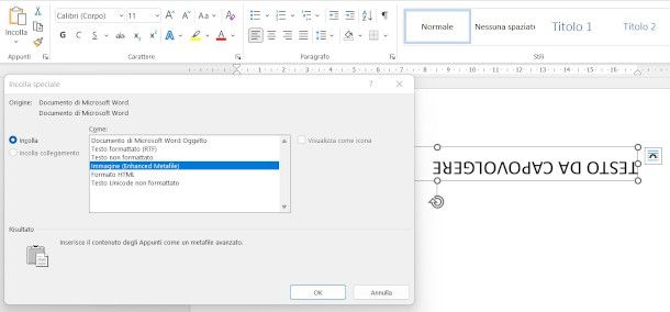 capovolgere testo Word come immagine