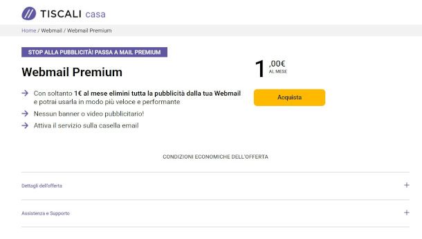 pagina di attivazione servizio Webmail Premium