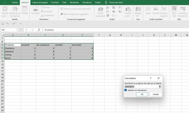 excel tabella