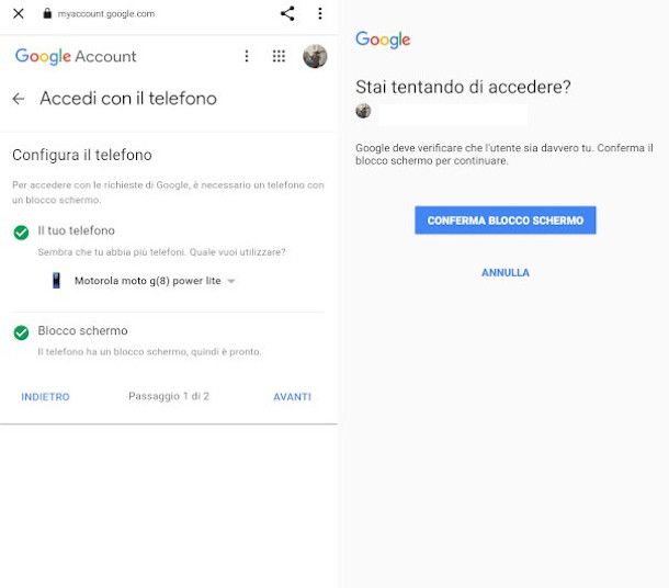 attivzione accesso con telefono account Google da smartphone