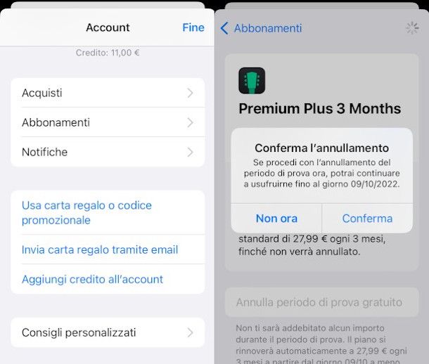 disattivazione abbonamenti app iPhone