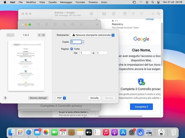 mac stampa mail
