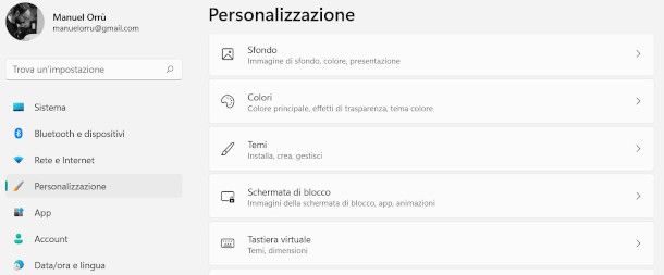 accesso impostazioni sfondo Windows 11