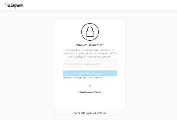 Instagram resettare password
