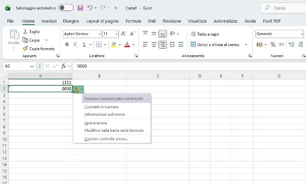 Come inserire lo zero davanti a un numero Excel