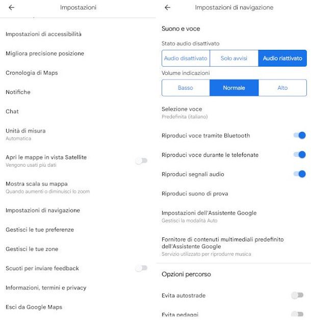 impostazioni assistente vocale app Google Maps
