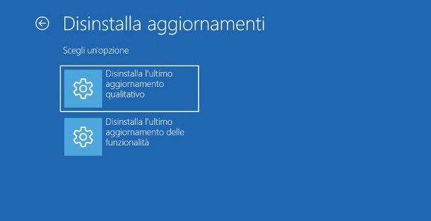 Rimuovere gli aggiornamenti recenti