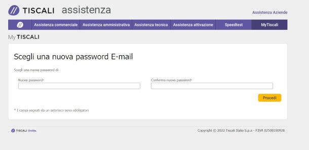 scelta nuova password Tiscali