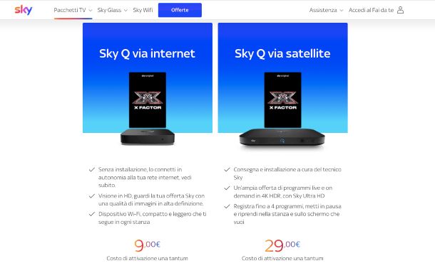 Sky Q via Internet e Sky q via Satellite