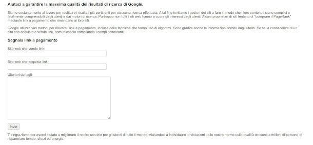 segnalazione link a pagamento a Google