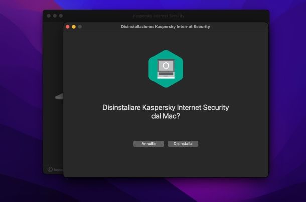 Disinstallazione Kaspersky Internet Security da macOS
