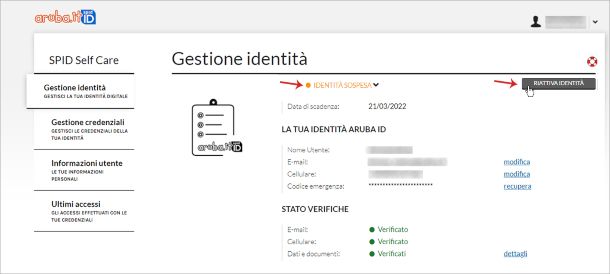 Aruba SPID Gestione Identità