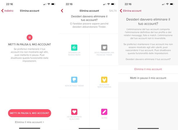 Cancellare profilo Tinder su iPhone